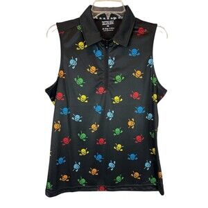 Tattoo Golf Performance Lucky 13 Series Polo Shirt  Women XL  NWT  Multi Skull